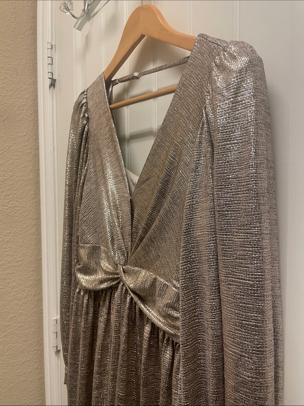 Metallic Cinch-Front Dress - Champagne - Picture 3 of 9